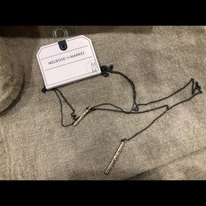 Layer Necklace Gold with Black Chain & Rhinestone